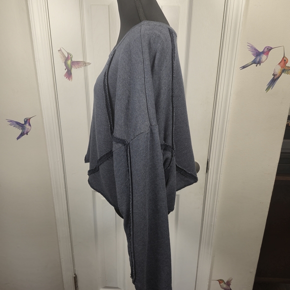 VASNA Italy Blue Raw Hem Exposed Seam Boxy Lagenlook Cropped Sweatshirt L - Picture 4 of 6